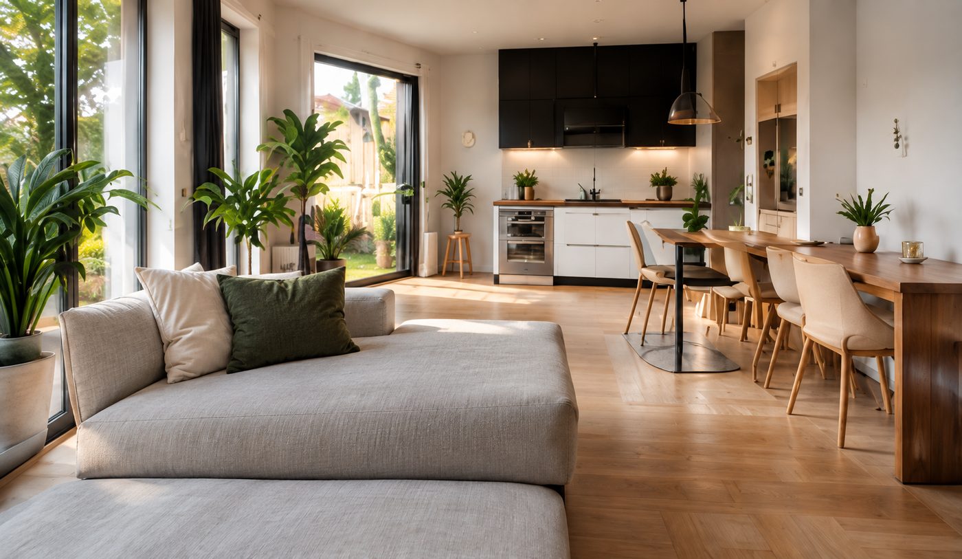Lichte woonkamer met open keuken