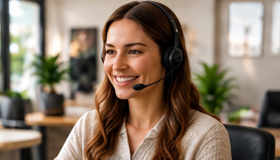 Medewerker met headset plant bezichtigingen